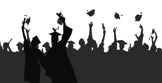 Вектор Толпа выпускников в мантиях бросает выпускные шапки выпускники университетов и колледжей