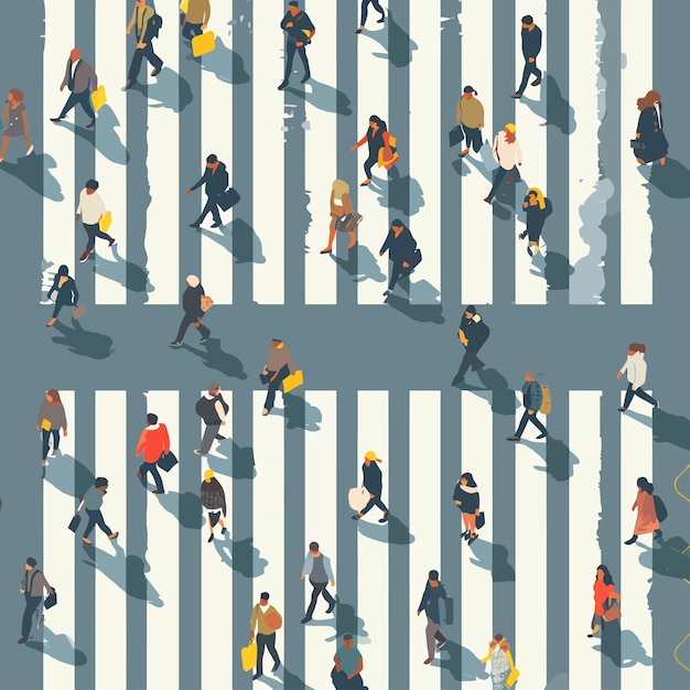 Vector crowd_on_crosswalkpeople_walking_city_street