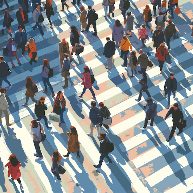 Vector crowd_on_crosswalkpeople_walking_city_street