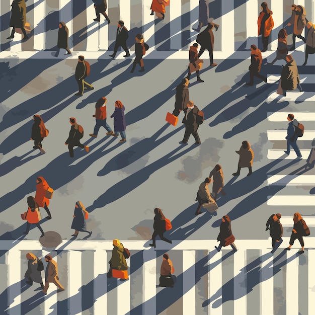 Vector crowd_on_crosswalkpeople_walking_city_street