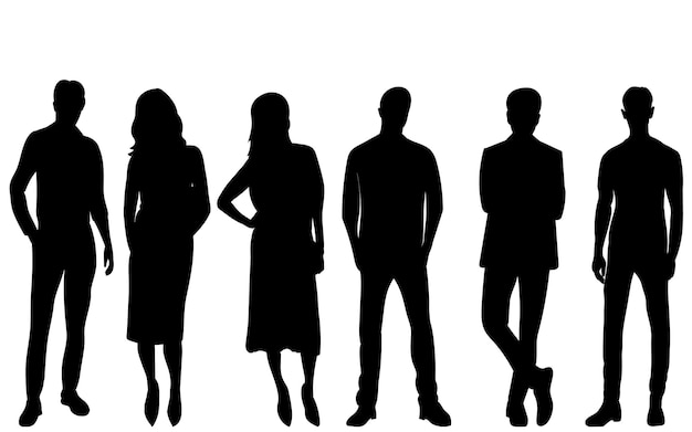 Vector crowd of people black silhouette on white background, vector, isolated