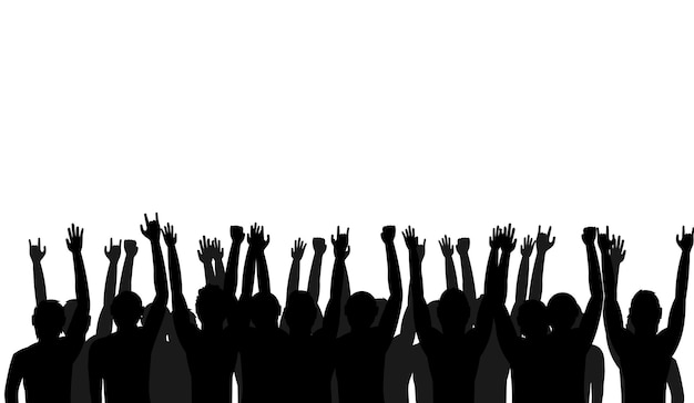 Vector crowd people cheering cheer hands up silhouette vector