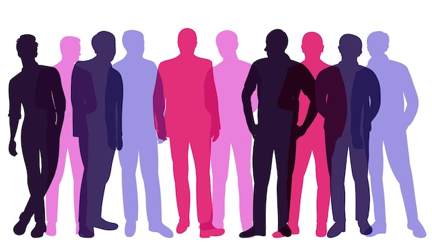 Vector crowd of people colorful silhouette