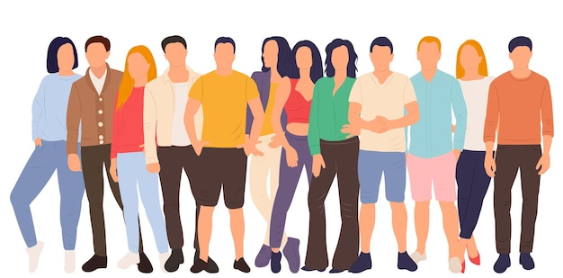 Vector crowd of people in flat style isolated vector