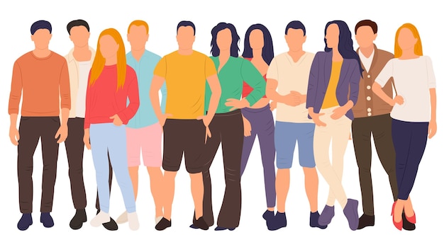 Vector crowd of people in flat style isolated vector