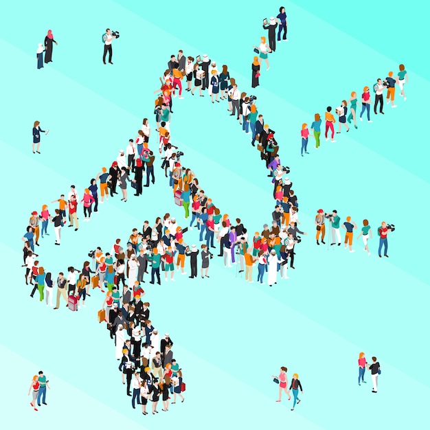 Vector crowd people isometric megaphone