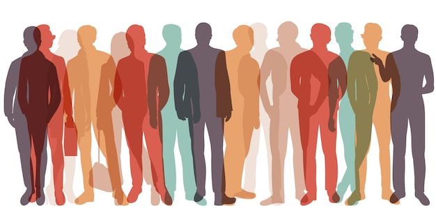 Vector crowd of people silhouette white background isolated