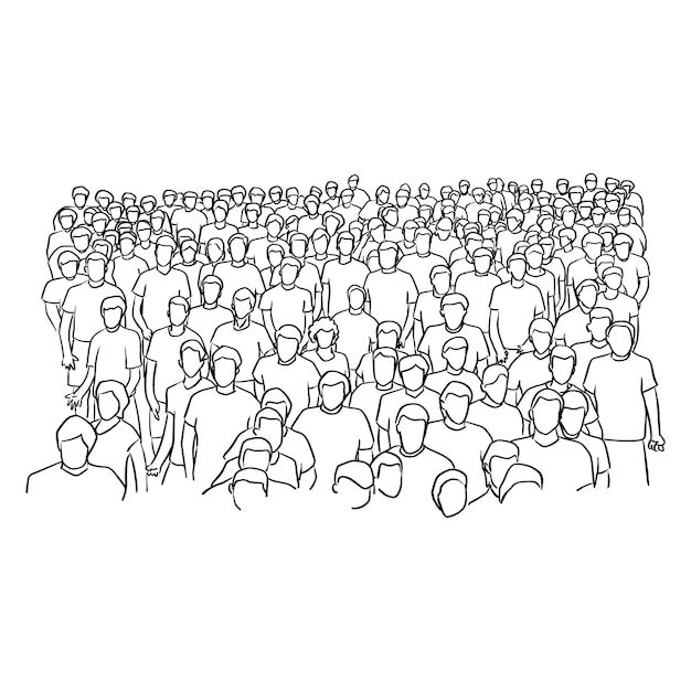 crowd of people standing vector illustration sketch doodle hand drawn with black lines isolated on white background