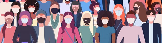 Vector crowd of people wearing medical masks coronavirus 2019-ncov epidemic disease pandemic quarantine