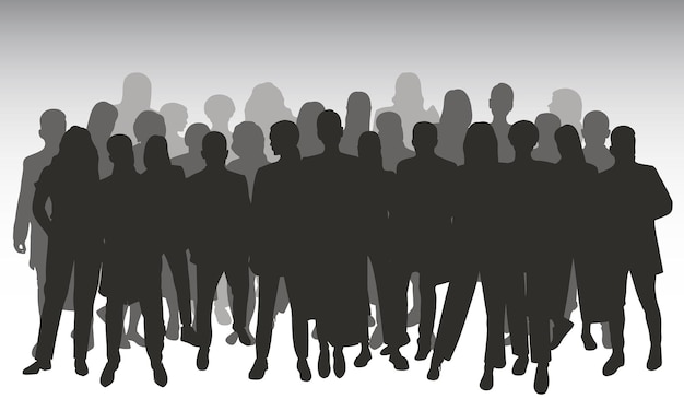 Vector crowd silhouette outline group of people youth business group isolated vector