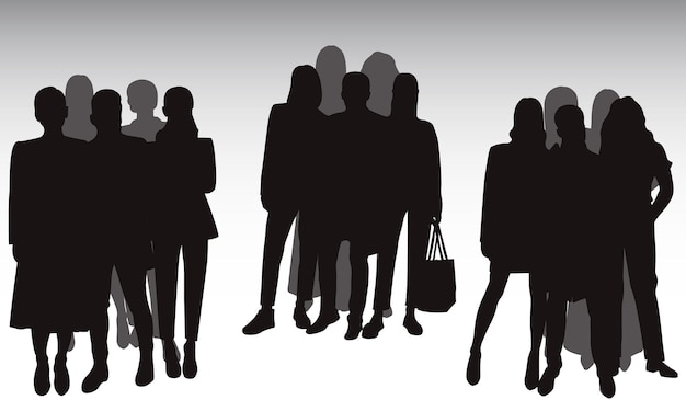 Crowd silhouette outline group of people Youth business group Isolated vector