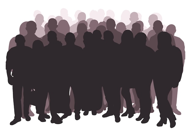 Vector crowd silhouette outline group people youth students business workers crowded street isolated vector