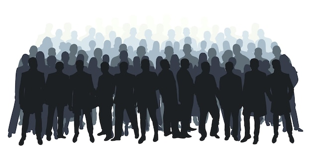 Vector crowd silhouette outline group of people youth students business workers crowded street vector