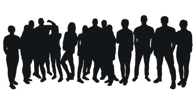 Vector crowd silhouette outline group of people youth students business workers fans team crowded street
