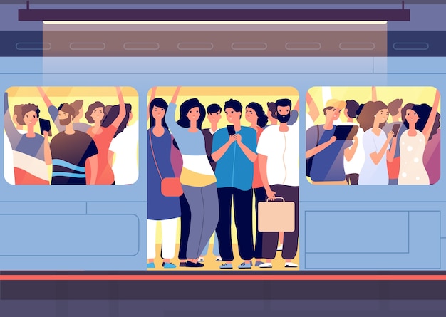 Folla in treno della metropolitana