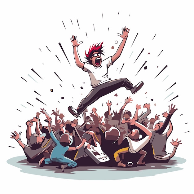 Crowd of young people dancing and having fun Vector illustration