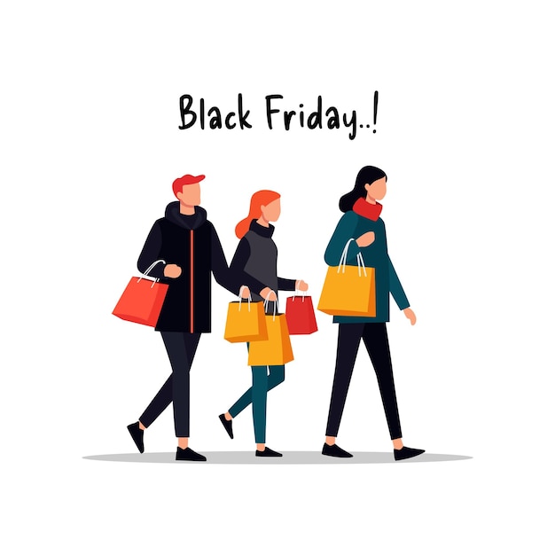 Vector crowded shopping mall scene for black friday flat design vector