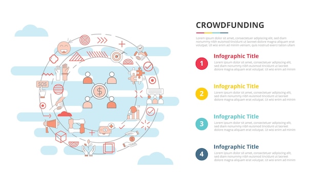 Crowdfunding concept for infographic template banner with four point list information