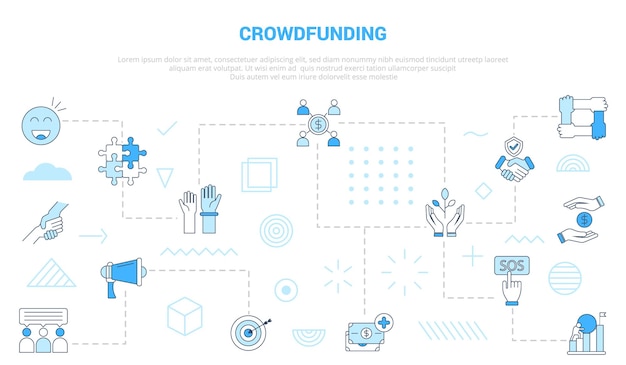 Crowdfunding concept with icon set template banner with modern blue color style