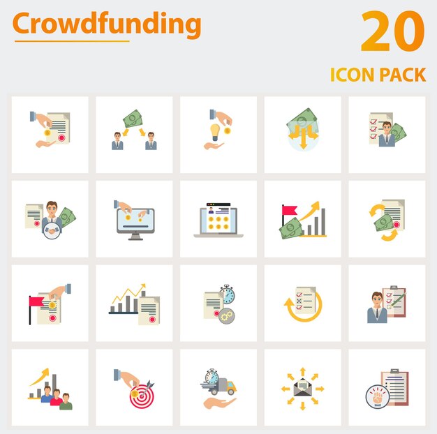 Crowdfunding icon set collection of simple elements such as