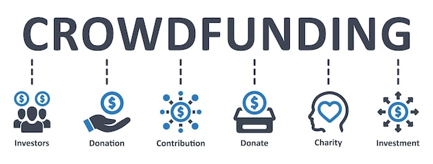 아이콘 벡터 일러스트와 함께 Crowdfunding Infographic 템플릿 디자인 crowdfunding 개념