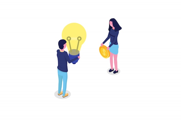 Crowdfunding isometric concept  with people. vector illustration.