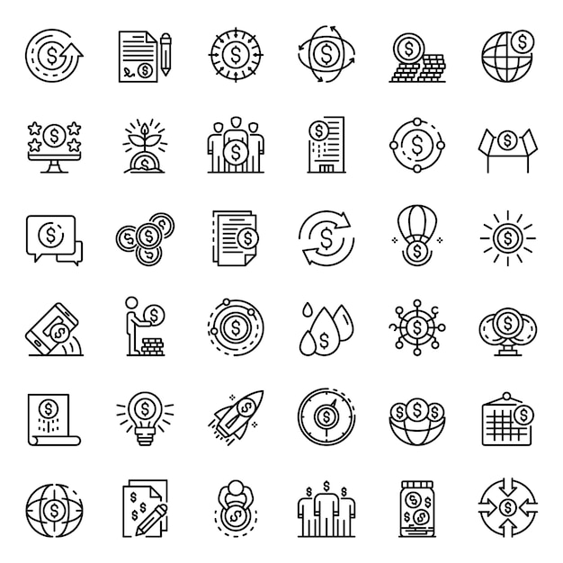 Vector crowdfunding platform icons set, outline style