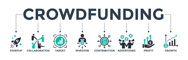 크라우드 딩 (Crowdfunding) - 자금 조달 및 협력을 위한 웹 아이콘 개념