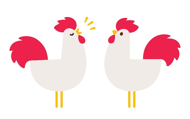 Vector crowing rooster simple cartoon illustration