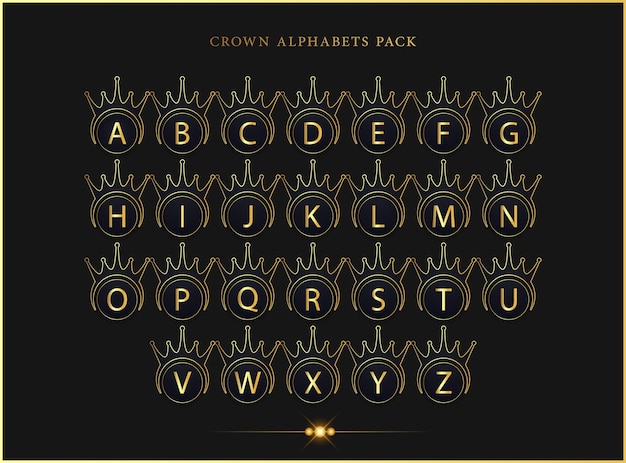 дизайн короны алфавита в золотом цвете с черным фоном