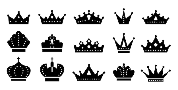 Crown black silhouette icon set King royal heraldic element Princ queen princess monarch lord kingdom luxury symbol for stencil scrapbooking stamp laser engraving cutting Premium quality sign