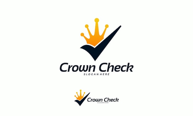 Crown Check logo designs concept, King Crown logo template