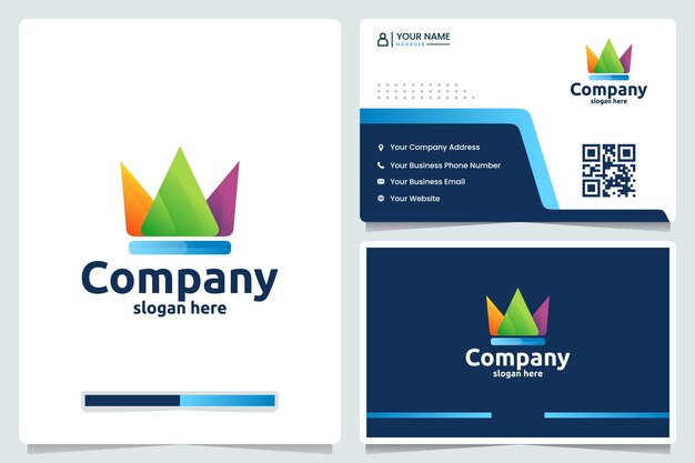 Crown color gradient logo design and business card