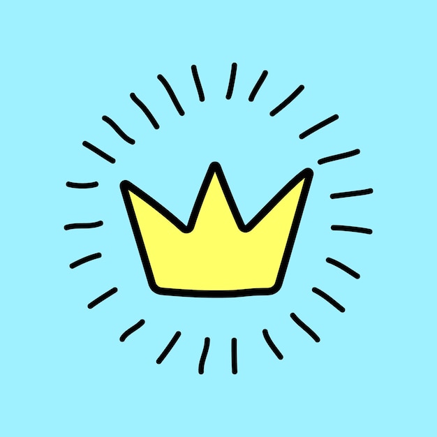 Vector crown in doodle style hand drawn illustration on a blue background