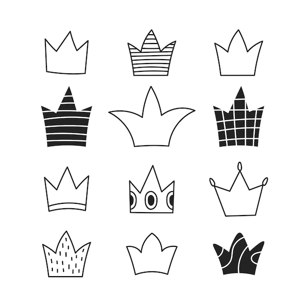 Crown doodle vector set