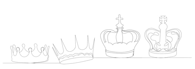 Crown drawing by one continuous line vector