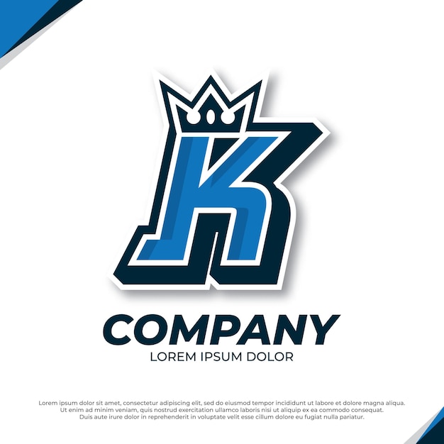 Crown esport mascot letter K logo illustration esport font design template