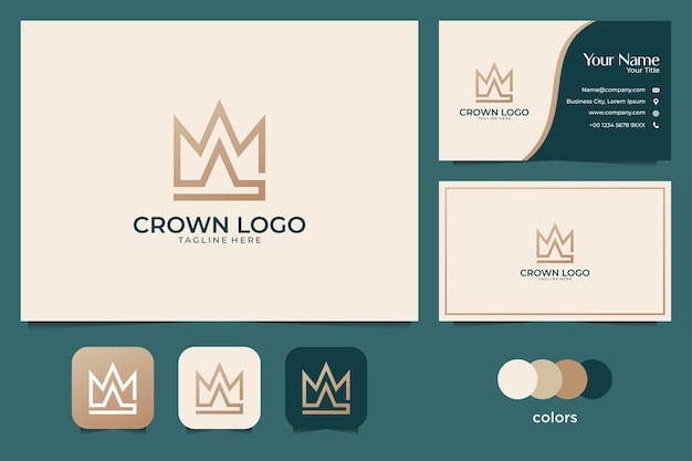 Design elegante logo corona d'oro e biglietto da visita