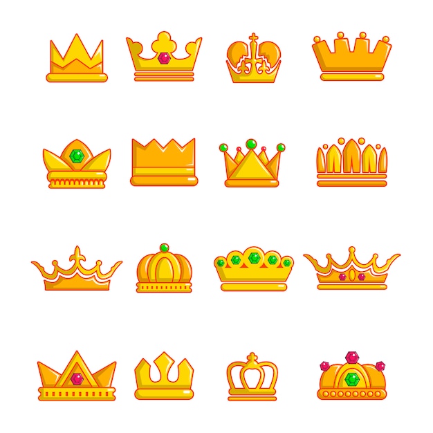 Crown gold icons set