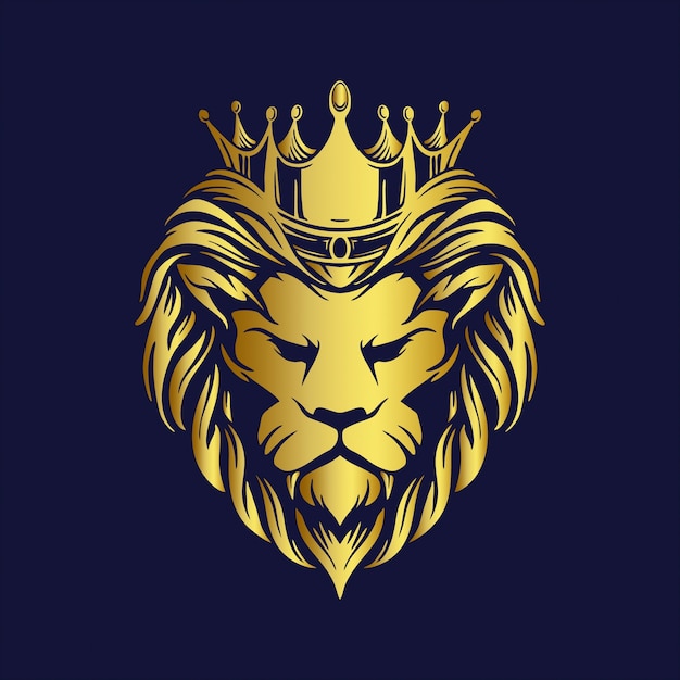 Mascotte premium della società logo leone d'oro corona