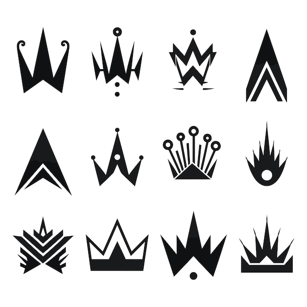 Vector crown icon set collection of crown silhouette