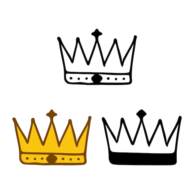 Crown icon set in doodles styles isolated on white background