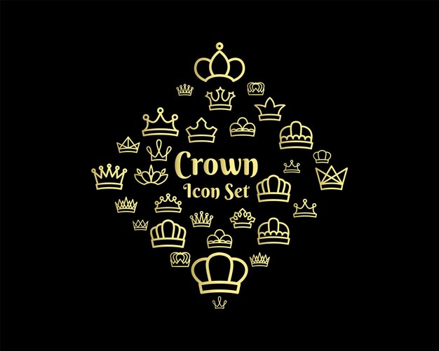 Crown icon set on white background Premium Vector