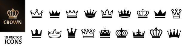 Crown icons Crown icons set Linear and silhouette style