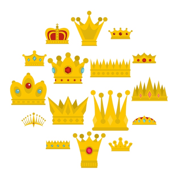 Crown icons set in flat style