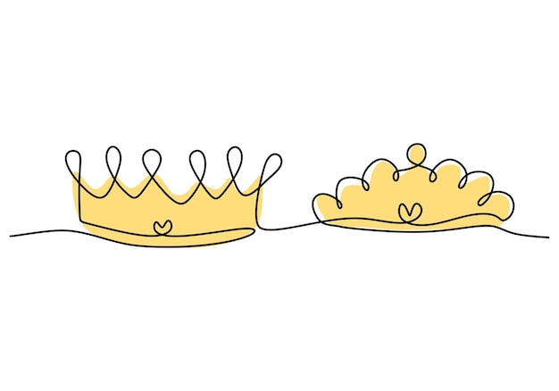 A crown of king and queen in continuous line drawing isolated on white background a crown symbol of majesty king and queen the concept of leadership power luxury wealth success