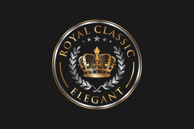 Корона лавровый венок дизайн логотипа королевский классический золотой серебряный элегантный король королева икона символ средневековый