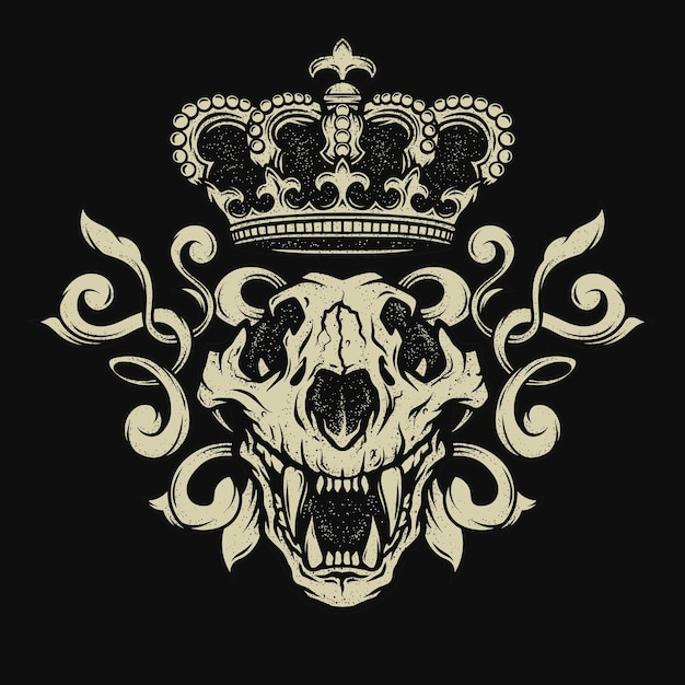 The crown and the lion skull heraldic emblem on the dark background