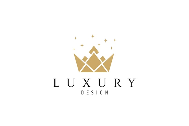 Crown logo in golden color decorated stars in flat design style