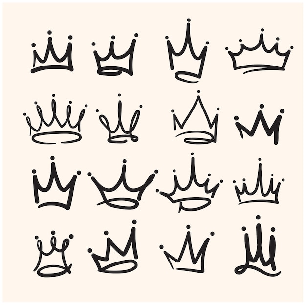 Vector crown logo graffiti icon with illustration style doodle and line art